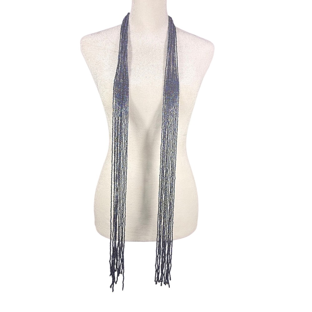 Iridescent Fringe Multi Strand Seed Bead Statement Necklace Bohemian Wrap Gift